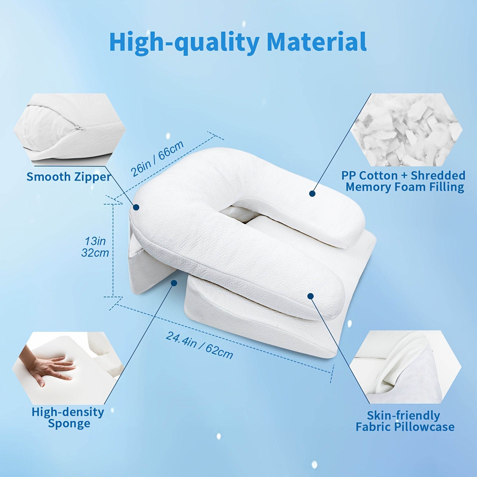 2-in-1 Side Sleeper Pillow With Arm Hole, Shoulder Relief System, Bed Wedge Pillow And Long Body Pillow, Shredded, Adjustable Height, Large