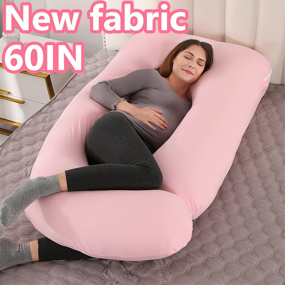 60-inch J-Shaped Full Body Pillow, Maternity Pillow, Maternity Full Body Pillow with Velvet Pillowcase, Full Body Pillow with Back, Leg, And Tummy Support, Helps Ensure Adequate, Comfortable Sleep
