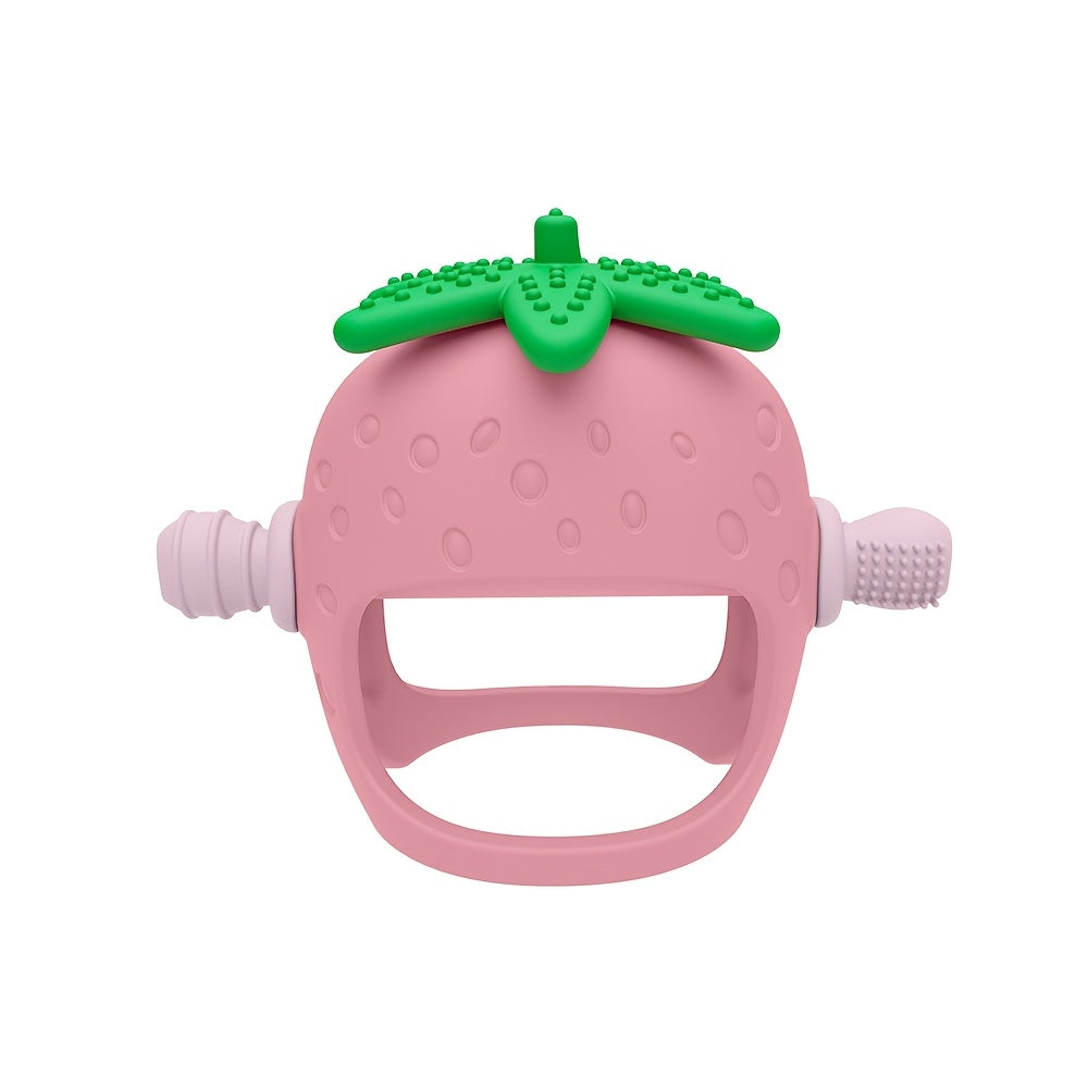 Food Grade Hand Silicone Baby Teething Toys Strawberry Shape Hand Protector Silicone Teether For Babies