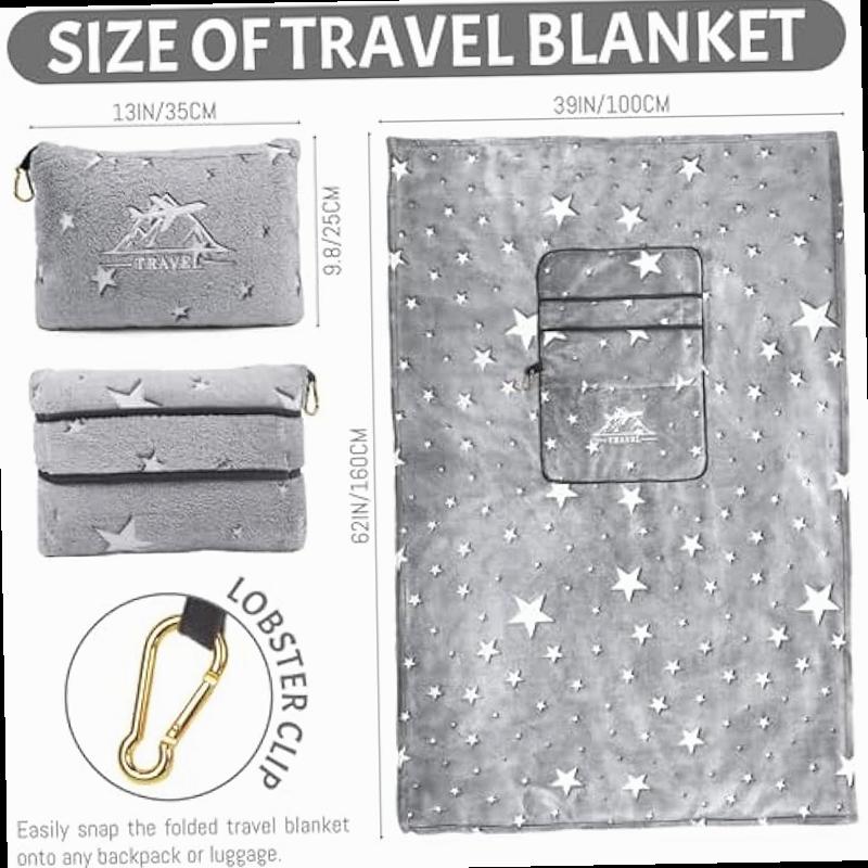 2 in 1 Travel Blanket Pillow Airplane Set Small Travel Blanket and Pillow Set Airplane Compact for Kids Glow in The Dark Space Star Blanket Birthday Gifts for Kids Boys Girls 40 60 Inches