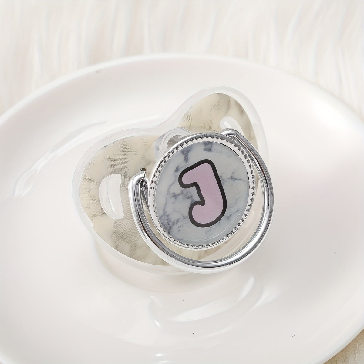 Phthalate-Free Soother 1pc Soft Silicone, Phthalate-Free Milk White Marble Letter Design Soother with Dust-Proof Lid - Safe & Comfortable, Multiple Styles - Ideal Gift, Essentials, Stylish Accessory