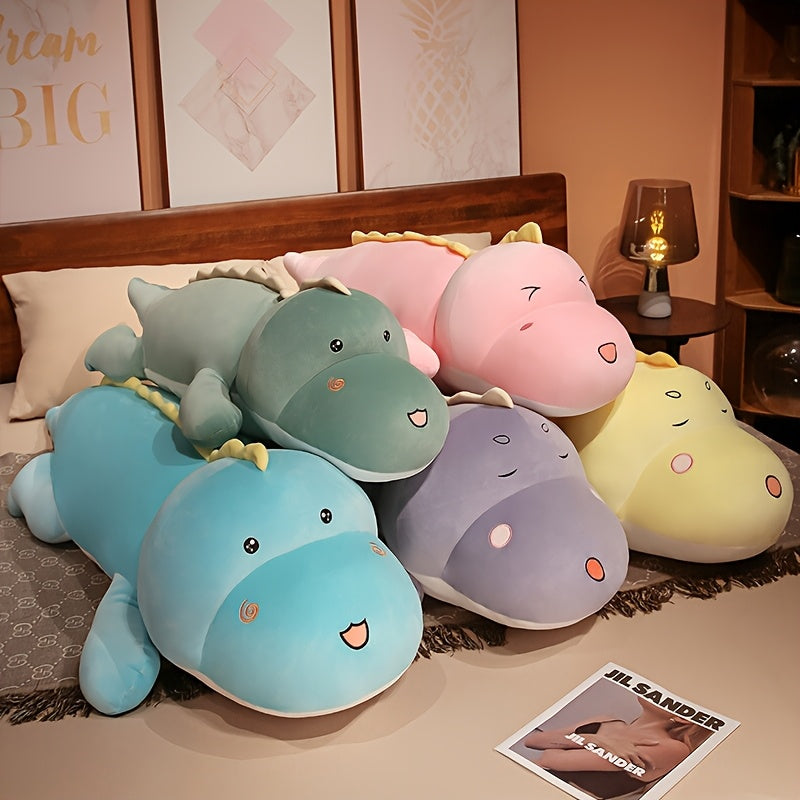 Cute Dinosaur Plush Toy Pillow - Soft Polyester Kids Bedtime Companion, Adorable Dinosaur Design with Expressive Eyes, 3 Colors (Pink, Green, Blue) for Toddlers 0+, Birthday Gift & Nursery Decor