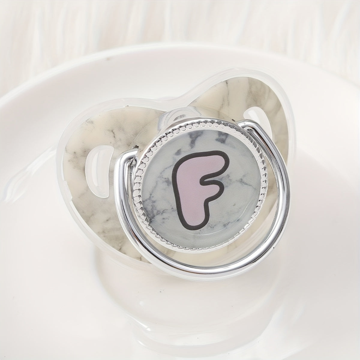 Phthalate-Free Soother 1pc Soft Silicone, Phthalate-Free Milk White Marble Letter Design Soother with Dust-Proof Lid - Safe & Comfortable, Multiple Styles - Ideal Gift, Essentials, Stylish Accessory