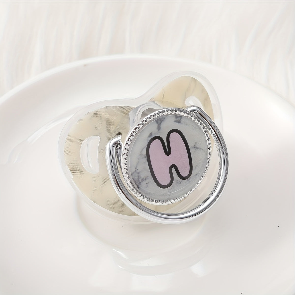 Phthalate-Free Soother 1pc Soft Silicone, Phthalate-Free Milk White Marble Letter Design Soother with Dust-Proof Lid - Safe & Comfortable, Multiple Styles - Ideal Gift, Essentials, Stylish Accessory