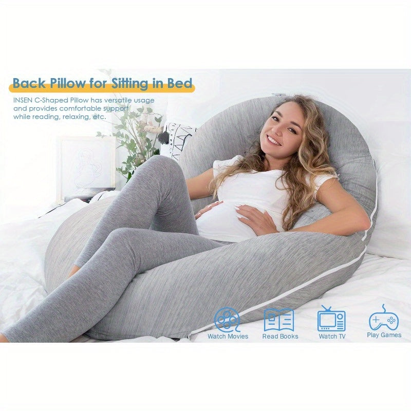 Cooling Pregnancy Pillow Maternity Pillow for Pregnant Women C Shaped for Side Sleeping Cooling Silky Grey