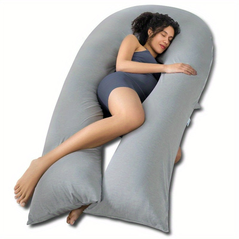 Extra Long U-Shaped Body Pillow for Sleeping - 65 Inch Full Body Support Maternity Pillow for Adults, Back Hip Legs Support, Pregnant Women, Grey, Comfortable Sleeping, Ergonomic Design, Durable Fabric