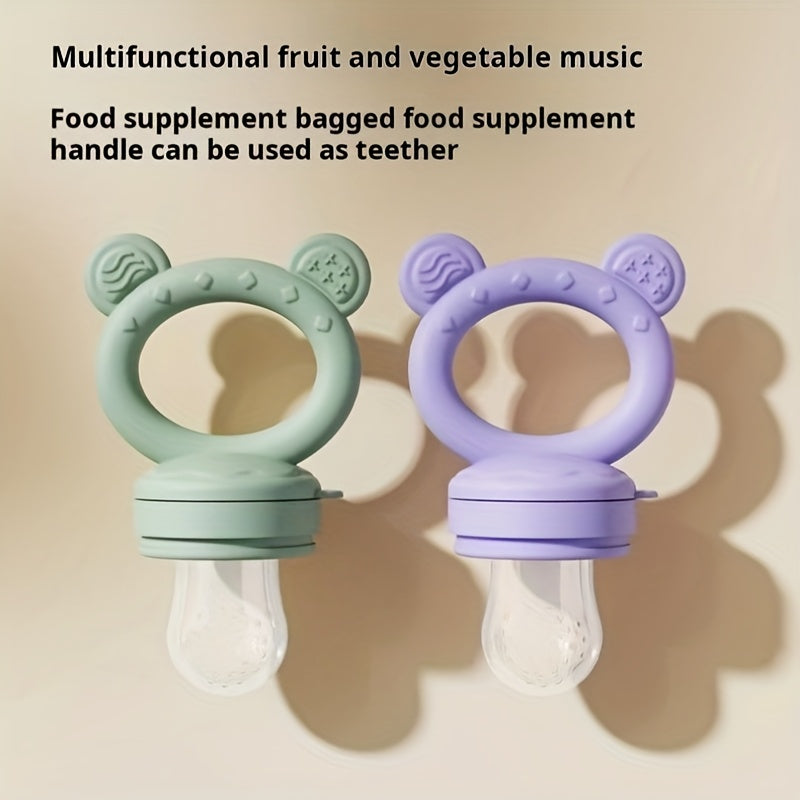 1pc Food Grade Silicone Teether & Fruit Vegetable Feeder with 3 Size Mesh Bags - Soft Chewable Complementary Food Kit, Christmas Halloween Gift (Pink Purple Blue), Feeding Tool, Babyfriendly Design, Nontoxic Material, New Parents, Moms
