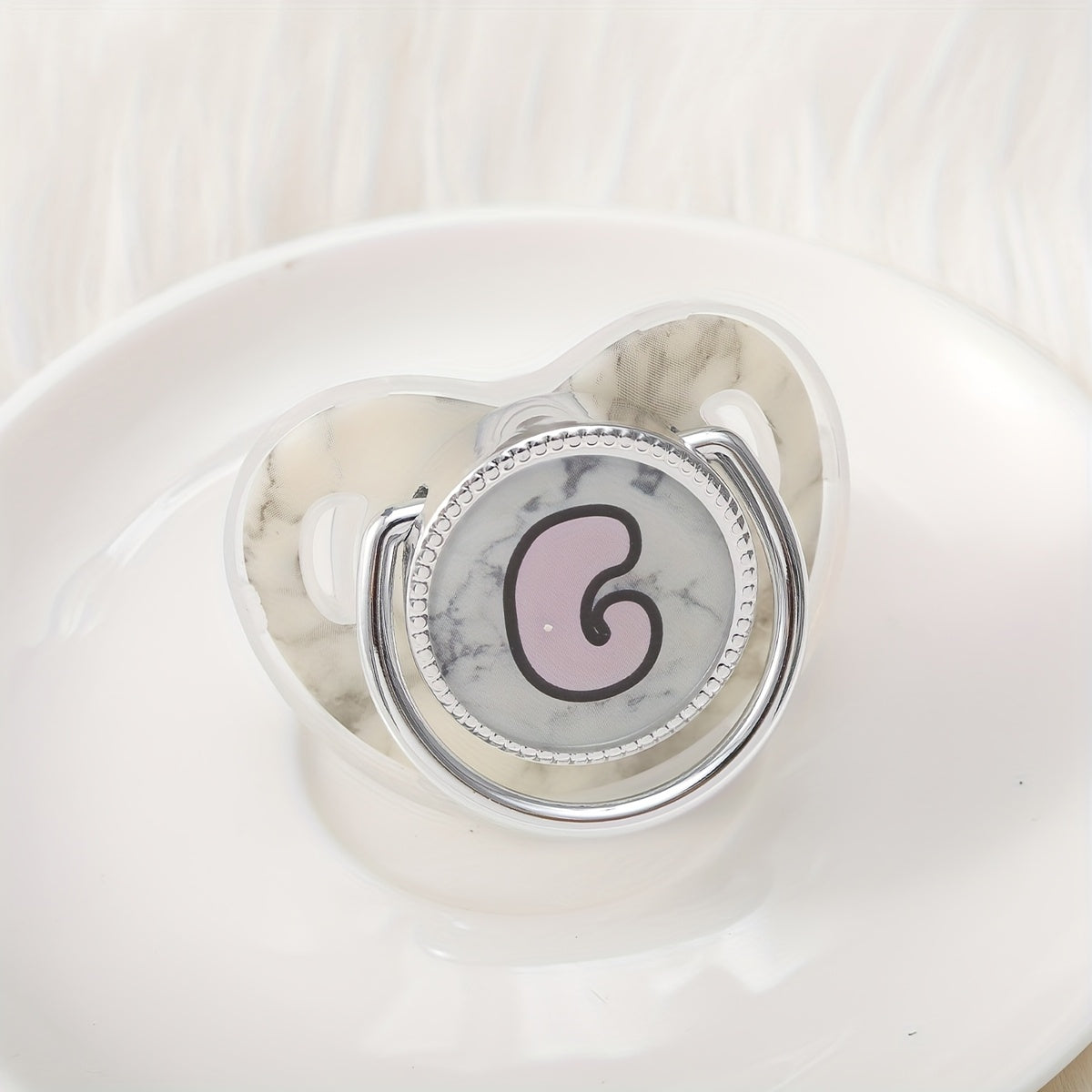 Phthalate-Free Soother 1pc Soft Silicone, Phthalate-Free Milk White Marble Letter Design Soother with Dust-Proof Lid - Safe & Comfortable, Multiple Styles - Ideal Gift, Essentials, Stylish Accessory