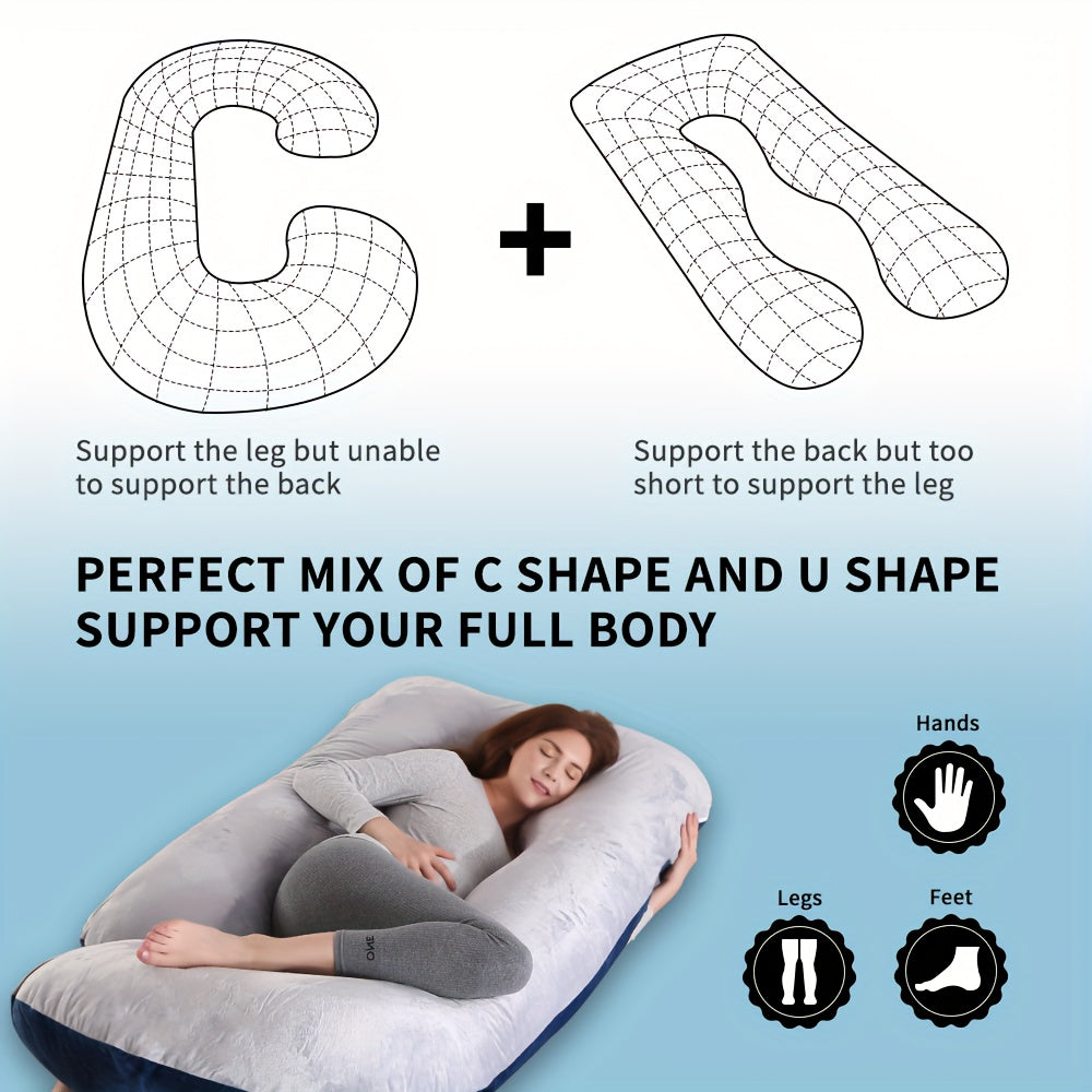Velvet Gray Maternity Pillow J-Shape Full Body Sleep Pillow With Velvet Cover, 60-Inch Maternity Pillow, Provides Back, Leg, And Abdominal Support For Pregnant Women, Christmas Gift