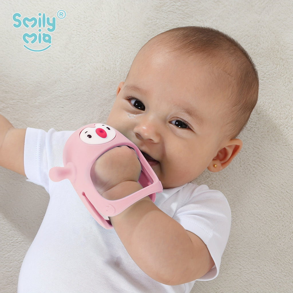 Smily Mia Baby Teething Toys - BPA-Free Silicone Teething Mittens for 0-6 Months, Never Drop Grip, Dishwasher Safe Blue Teether for Breast-Fed Babies & Infants 3-6 Months