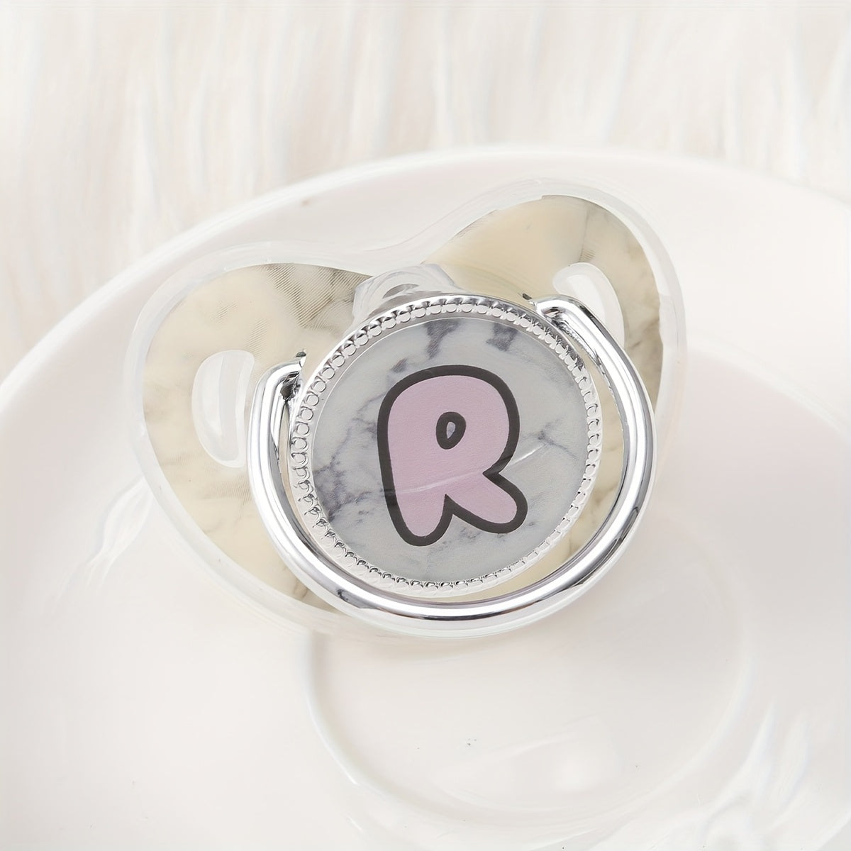 Phthalate-Free Soother 1pc Soft Silicone, Phthalate-Free Milk White Marble Letter Design Soother with Dust-Proof Lid - Safe & Comfortable, Multiple Styles - Ideal Gift, Essentials, Stylish Accessory