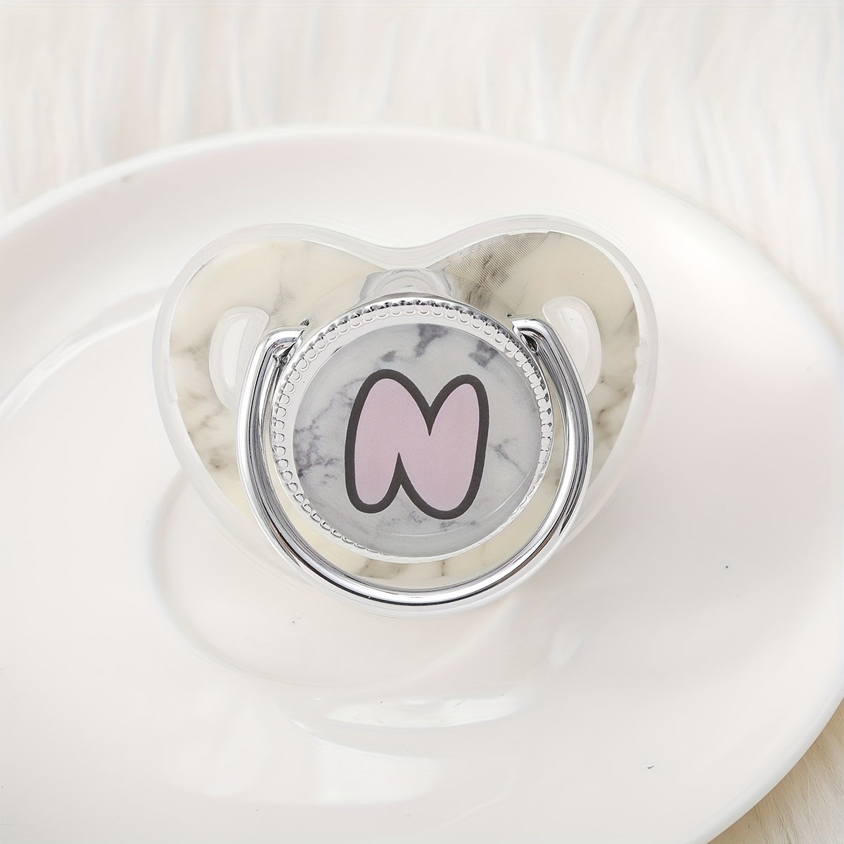Phthalate-Free Soother 1pc Soft Silicone, Phthalate-Free Milk White Marble Letter Design Soother with Dust-Proof Lid - Safe & Comfortable, Multiple Styles - Ideal Gift, Essentials, Stylish Accessory