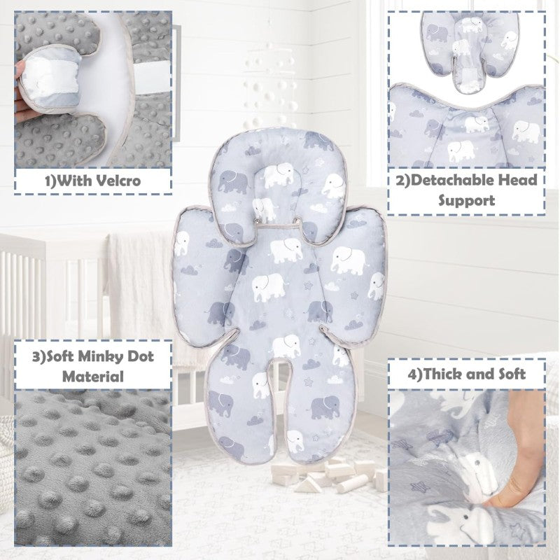TANOFAR Infant Car Seat Head Support Soft Baby Carseat Head Body Support Elephant Baby Car Seat Insert Cushion for Newborn Boys