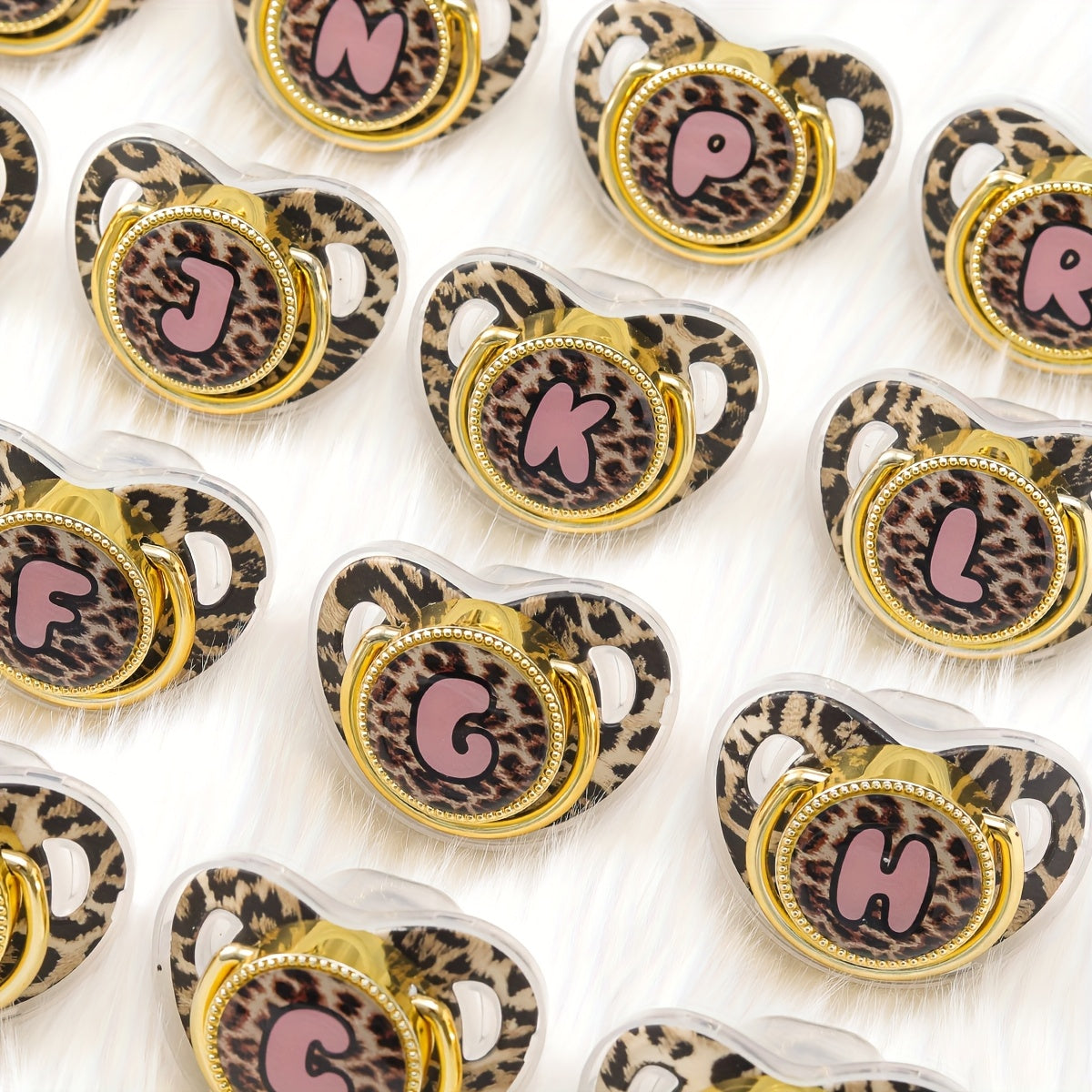 Golden Leopard Print Letter Pacifier with Dust-Proof Lid - Soft Silicone, Phthalate-Free, Safe & Comfortable Baby Teether for Boys & Girls - Multiple Alphabet Choices, Ideal Infant Gift, Toddler Pacifier, Playful Baby Accessory, Phthalatefree Pacifier