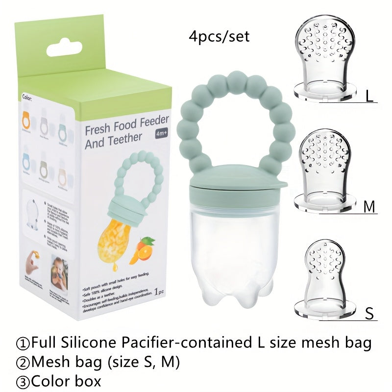 Baby Food Feeder & Pacifier - Self-Feeding Solid Food\u002FLiquid Dispenser with Pacifier, Non-Toxic Silicone, Easy-Clean for Infants, Breastmilk, Fruit Purees, Baby-LED Weaning - Mess-Free Feeding, Soft Textured Design, Safe Feeding Tool