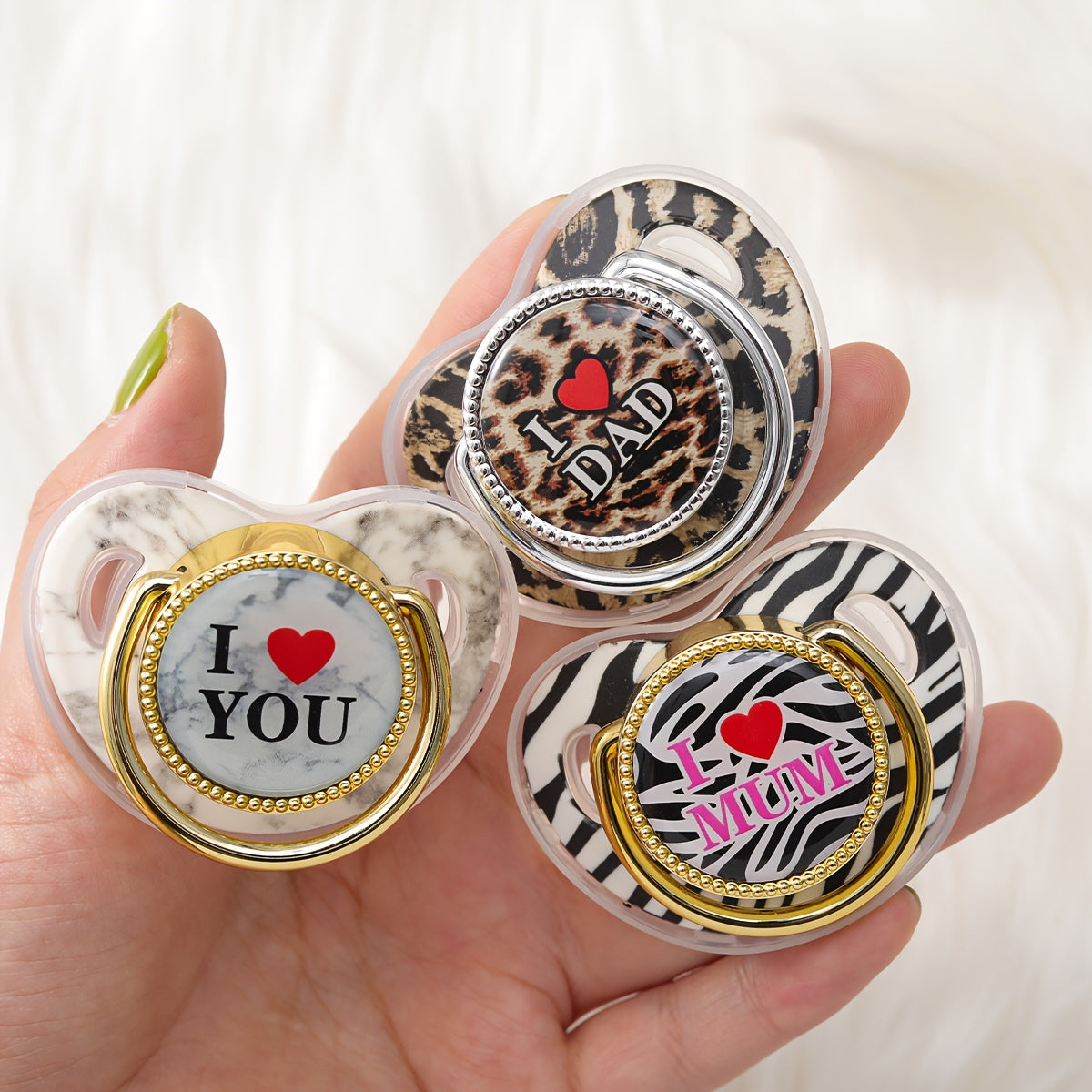 Leopard Print Pacifier 1pc Multi-Color Leopard Print I LOVE YOU\u002FMAD\u002FUM Pacifier | Soft, Comfortable, Phthalate-Free, Dustproof Lid - Safe Gift for Boys & Girls