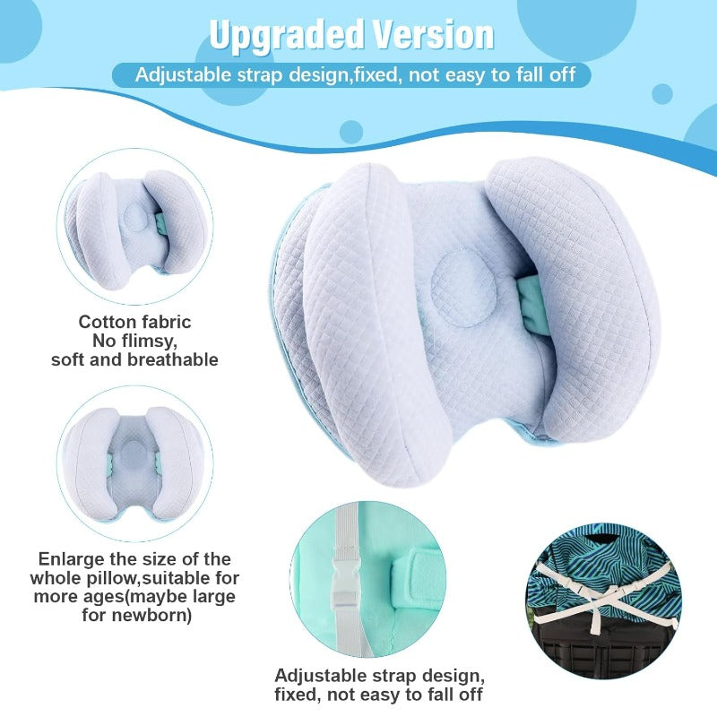 Upgraded 2 in 1 Baby Travel Pillow Adjustable Banana Shape Baby Neck Head Support Piloow Stroller Insert Cushion for 4 Months Up Toddler Blue
