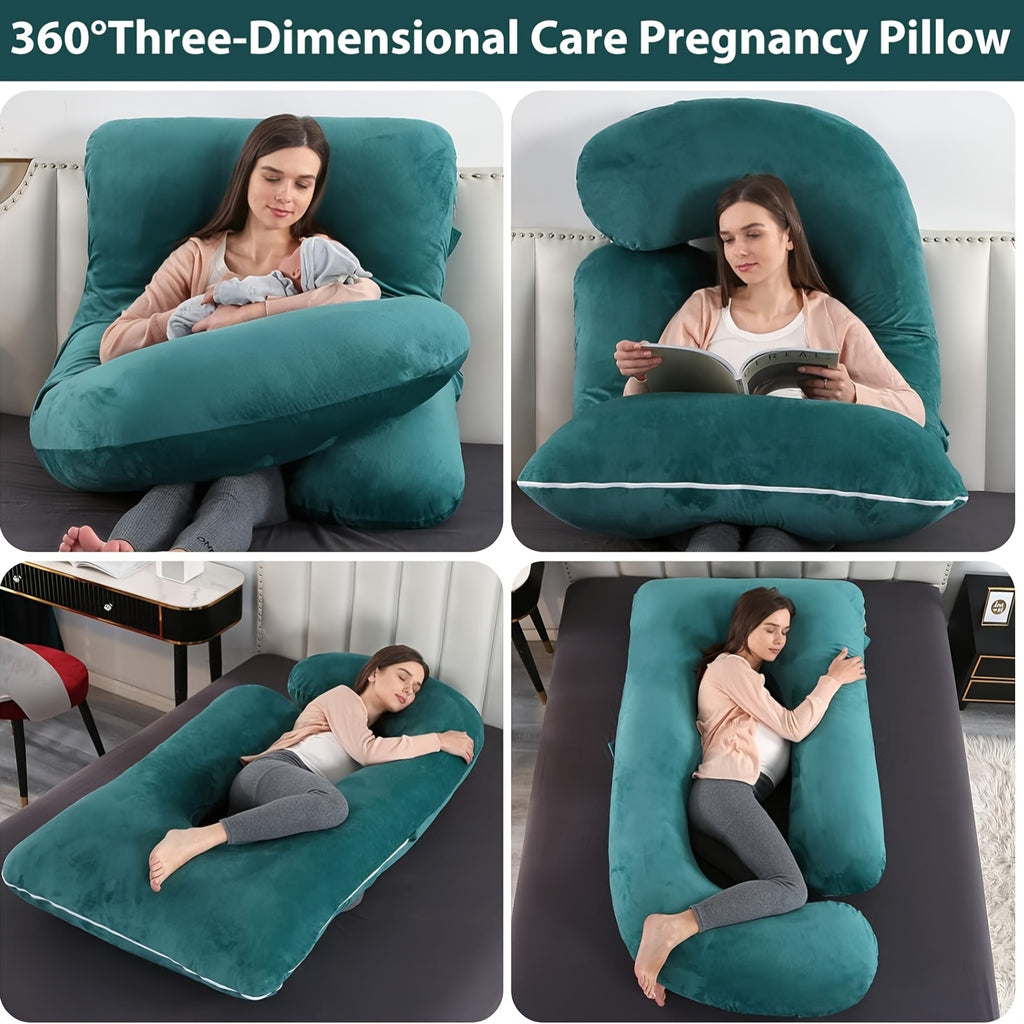 Velvet Gray Maternity Pillow J-Shape Full Body Sleep Pillow With Velvet Cover, 60-Inch Maternity Pillow, Provides Back, Leg, And Abdominal Support For Pregnant Women, Christmas Gift