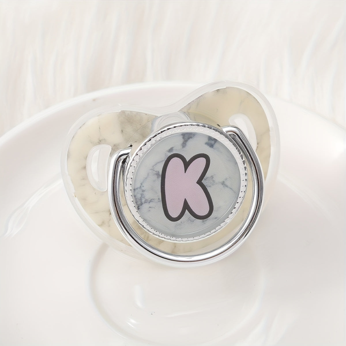 Phthalate-Free Soother 1pc Soft Silicone, Phthalate-Free Milk White Marble Letter Design Soother with Dust-Proof Lid - Safe & Comfortable, Multiple Styles - Ideal Gift, Essentials, Stylish Accessory