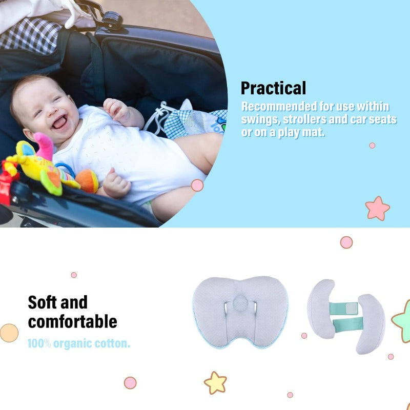 Upgraded 2 in 1 Baby Travel Pillow Adjustable Banana Shape Baby Neck Head Support Piloow Stroller Insert Cushion for 4 Months Up Toddler Blue