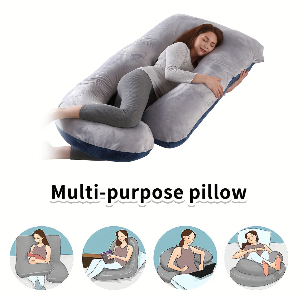 Velvet Gray Maternity Pillow J-Shape Full Body Sleep Pillow With Velvet Cover, 60-Inch Maternity Pillow, Provides Back, Leg, And Abdominal Support For Pregnant Women, Christmas Gift