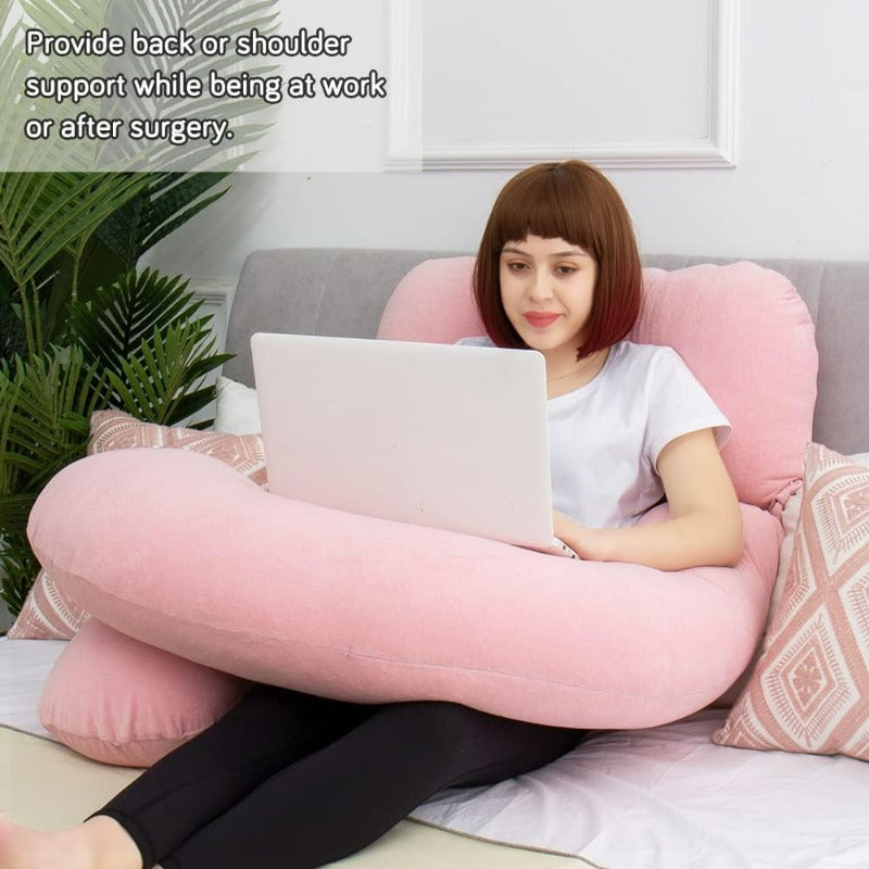 60in Full Body Pillow Nursing Maternity and Pregnancy Pillow Extra Large U Shape Pillows with Detachable Side Separate port Pillow and Removable Cover Veet Light Pink