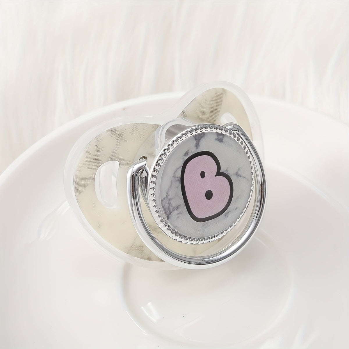 Phthalate-Free Soother 1pc Soft Silicone, Phthalate-Free Milk White Marble Letter Design Soother with Dust-Proof Lid - Safe & Comfortable, Multiple Styles - Ideal Gift, Essentials, Stylish Accessory
