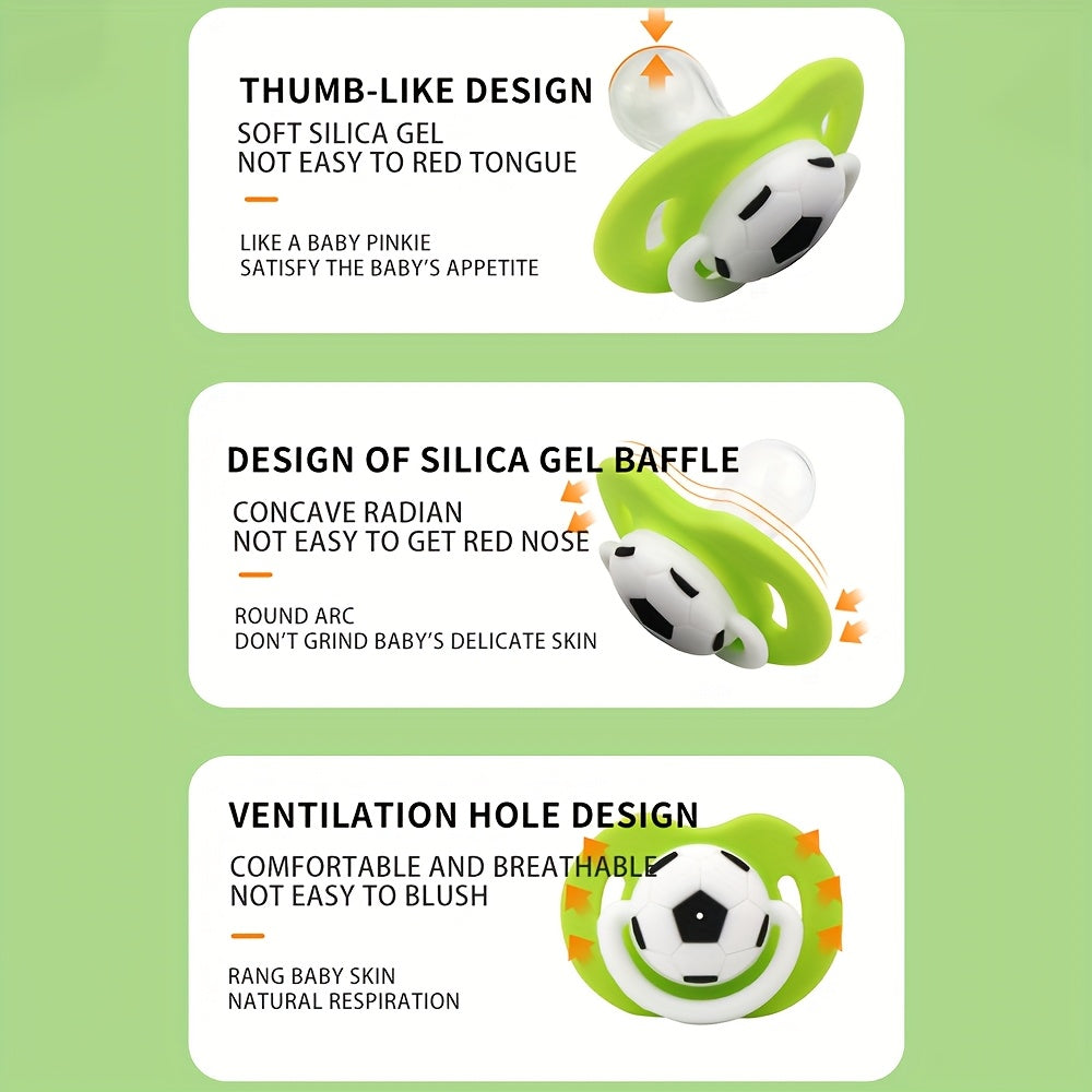 Easy Clean Soccer Ball Style Soother Silicone Soccer Ball Style Soother for and 0-6 Years - One-Piece Design, Easy to Clean, Soft on Gums, Available in Red, Blue, Green, Pink