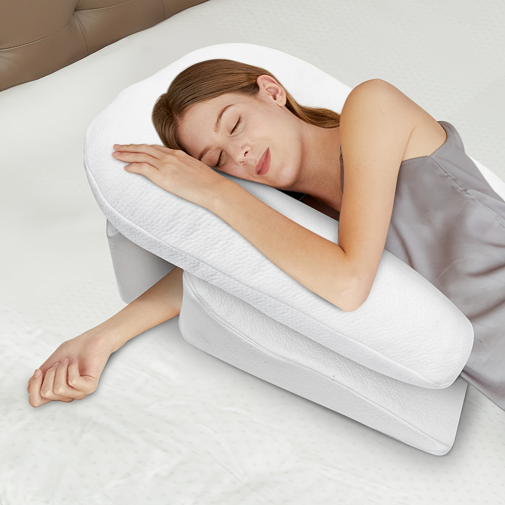 2-in-1 Side Sleeper Pillow With Arm Hole, Shoulder Relief System, Bed Wedge Pillow And Long Body Pillow, Shredded, Adjustable Height, Large