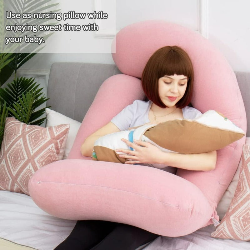 60in Full Body Pillow Nursing Maternity and Pregnancy Pillow Extra Large U Shape Pillows with Detachable Side Separate port Pillow and Removable Cover Veet Light Pink