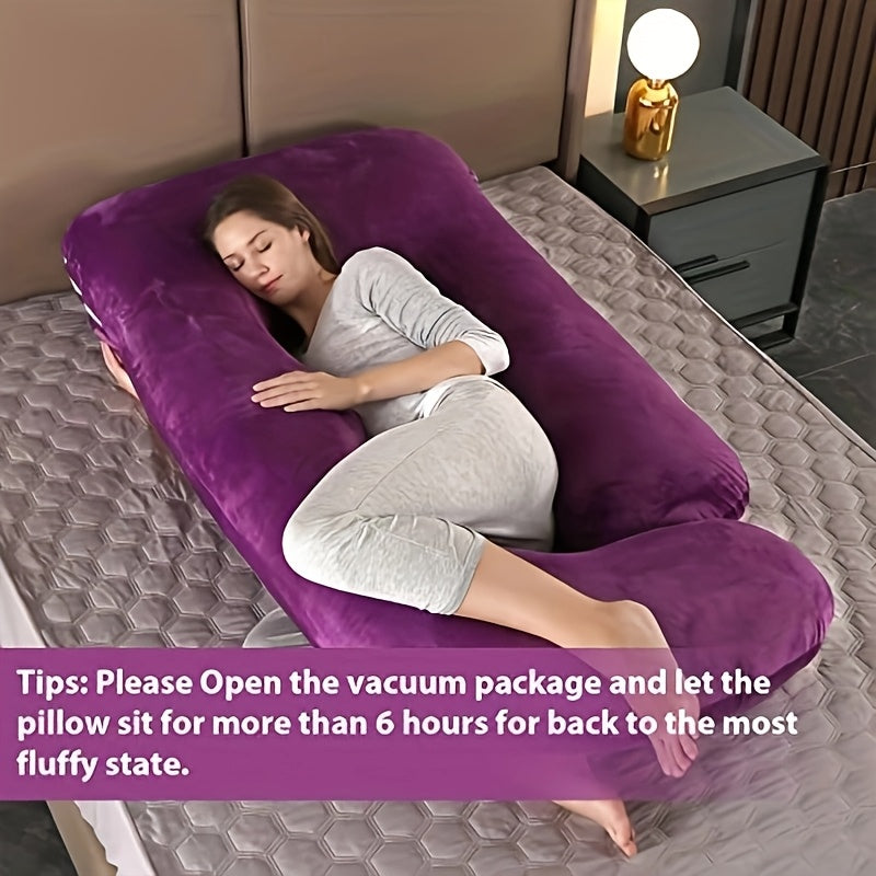 Velvet Gray Maternity Pillow J-Shape Full Body Sleep Pillow With Velvet Cover, 60-Inch Maternity Pillow, Provides Back, Leg, And Abdominal Support For Pregnant Women, Christmas Gift