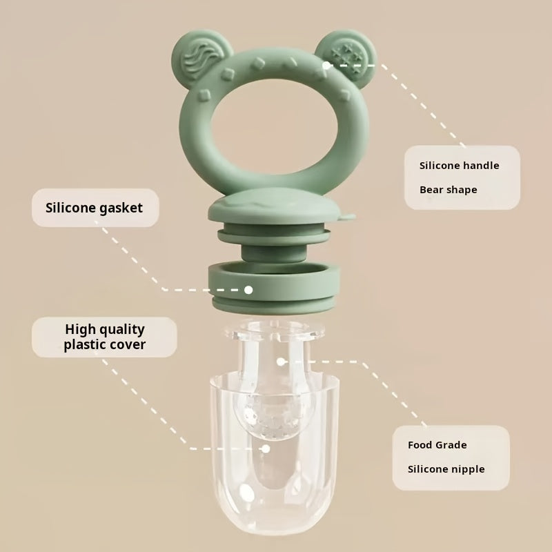 1pc Food Grade Silicone Teether & Fruit Vegetable Feeder with 3 Size Mesh Bags - Soft Chewable Complementary Food Kit, Christmas Halloween Gift (Pink Purple Blue), Feeding Tool, Babyfriendly Design, Nontoxic Material, New Parents, Moms