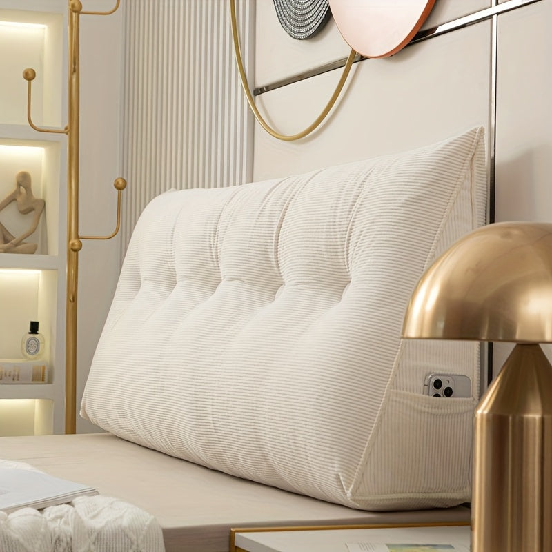 Soft Plush Wedge Floor Pillow with Side Storage – Zippered Polyester Cover, Hand Washable, Back Support for Pregnant Women, Multi-Purpose Bedrest, All-Season Comfort, Modern Beige Design, Pregnancy Pillow