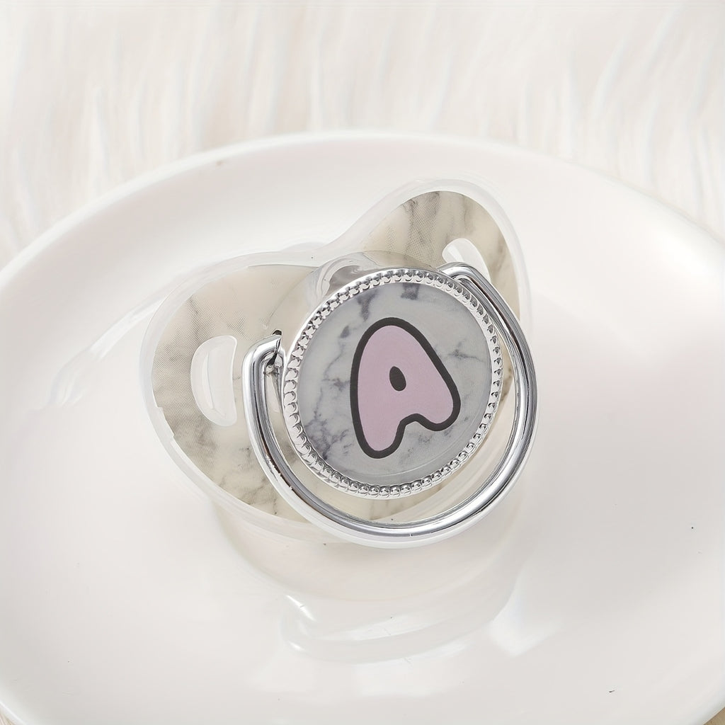 Phthalate-Free Soother 1pc Soft Silicone, Phthalate-Free Milk White Marble Letter Design Soother with Dust-Proof Lid - Safe & Comfortable, Multiple Styles - Ideal Gift, Essentials, Stylish Accessory