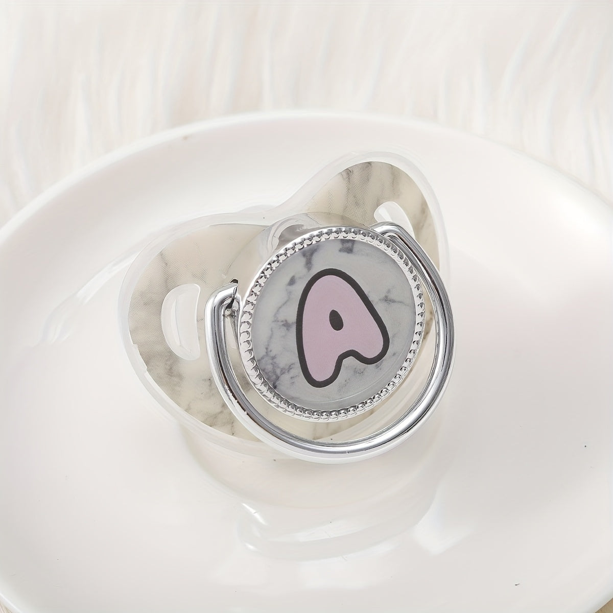 Phthalate-Free Soother 1pc Soft Silicone, Phthalate-Free Milk White Marble Letter Design Soother with Dust-Proof Lid - Safe & Comfortable, Multiple Styles - Ideal Gift, Essentials, Stylish Accessory