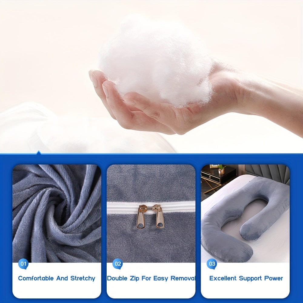 60-inch J-Shaped Full Body Pillow, Maternity Pillow, Maternity Full Body Pillow with Velvet Pillowcase, Full Body Pillow with Back, Leg, And Tummy Support, Helps Ensure Adequate, Comfortable Sleep