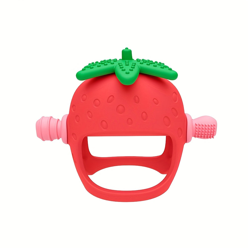 Food Grade Hand Silicone Baby Teething Toys Strawberry Shape Hand Protector Silicone Teether For Babies