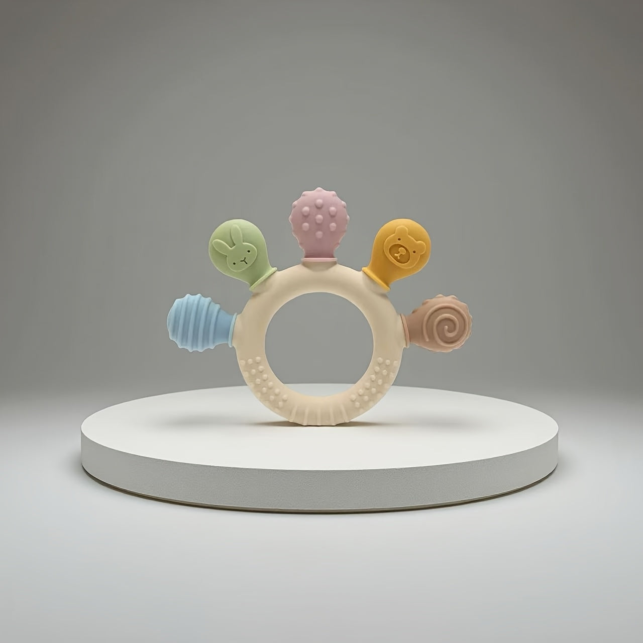 1pc Children's Hand-held Teething Toy, Cartoon Colored Animal Teether, Children's Silicone Teether, Children's Birthday Gift, Christmas And Halloween Gift