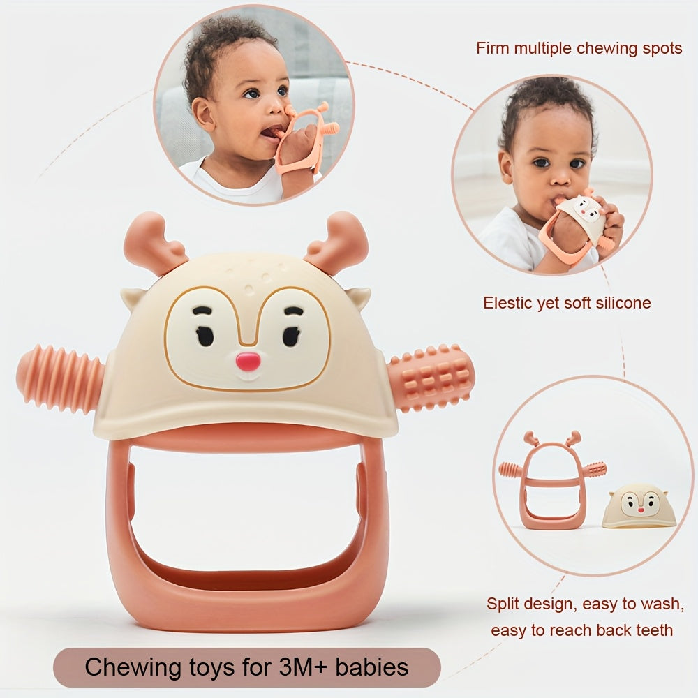 Smily Mia Teething Toys\u002FTeethers for Babies 6-12 Months, Reindeer Baby Chew Toy 3-6 Months for Teething Cutting Off, Get-A-Grip Baby Hand Teether, Silicone Teething Mittens for 0-6Months, Silicone Baby Teether for 3M+