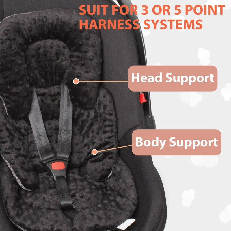 Infant Carseat Insert 2 in 1 Reversible Baby Car Seat Cushion for Newborn Toddler Head Body Support Car Seat Pad for Carseats Strollers Swings Bouncers Black