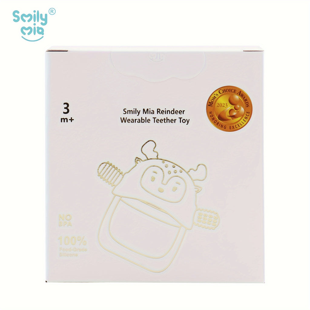 Smily Mia Teething Toys\u002FTeethers for Babies 6-12 Months, Reindeer Baby Chew Toy 3-6 Months for Teething Cutting Off, Get-A-Grip Baby Hand Teether, Silicone Teething Mittens for 0-6Months, Silicone Baby Teether for 3M+
