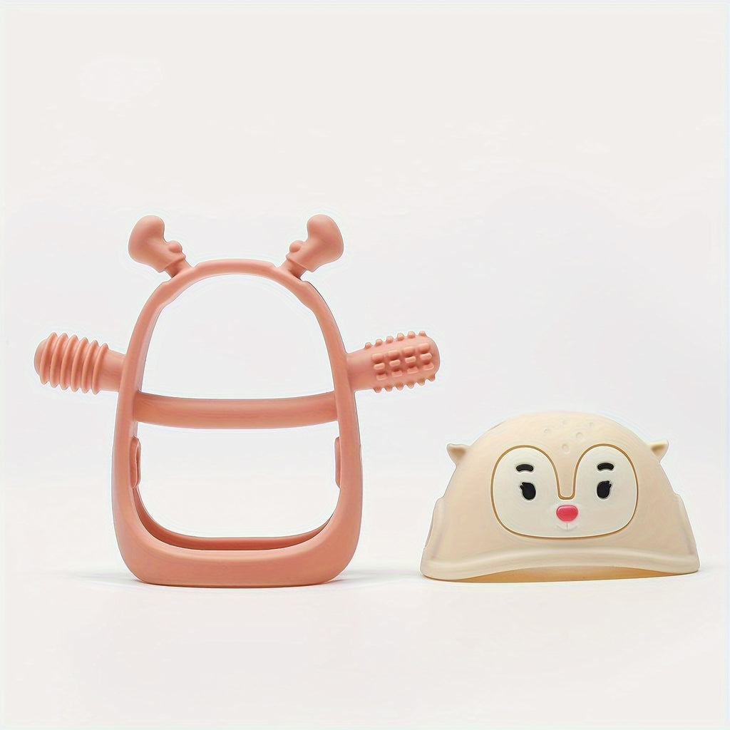 Smily Mia Teething Toys\u002FTeethers for Babies 6-12 Months, Reindeer Baby Chew Toy 3-6 Months for Teething Cutting Off, Get-A-Grip Baby Hand Teether, Silicone Teething Mittens for 0-6Months, Silicone Baby Teether for 3M+