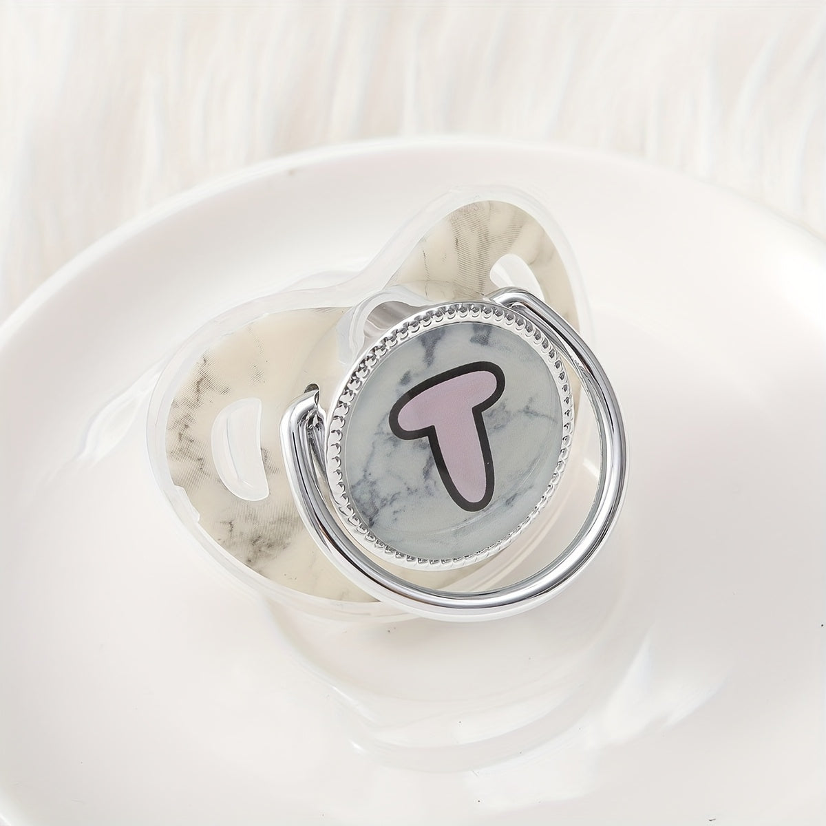 Phthalate-Free Soother 1pc Soft Silicone, Phthalate-Free Milk White Marble Letter Design Soother with Dust-Proof Lid - Safe & Comfortable, Multiple Styles - Ideal Gift, Essentials, Stylish Accessory