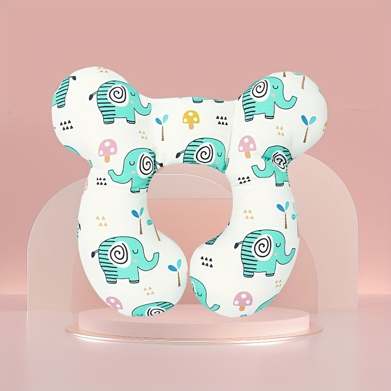 Soft U-Shaped Pillow Soft Polyester U-Shaped Infant Travel Pillow | Secure Fit for Strollers & High Seats, Cartoon Elephant Design, Youngsters Supportive Cushion, Stroller Accessory | Playful Design