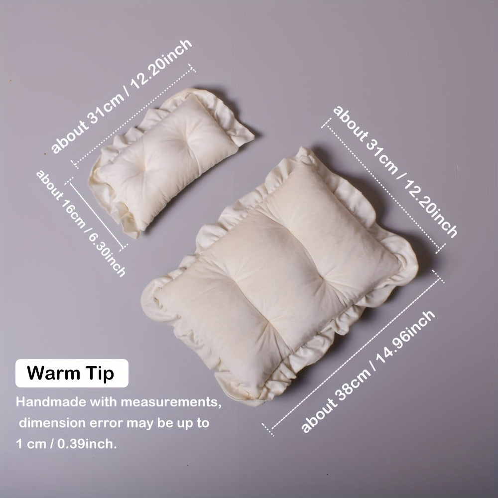 1Set Newborn Photography Prop - Soft Spandex Lace Cushions & Pillows, Elegant Beige and Navy Blue, Perfect First Meeting Gift for Youngsters, Newborn Photography Props|Elegant Cushions|Soft Spandex Fabric