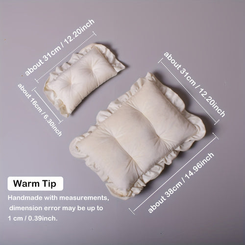 1Set Newborn Photography Prop - Soft Spandex Lace Cushions & Pillows, Elegant Beige and Navy Blue, Perfect First Meeting Gift for Youngsters, Newborn Photography Props|Elegant Cushions|Soft Spandex Fabric