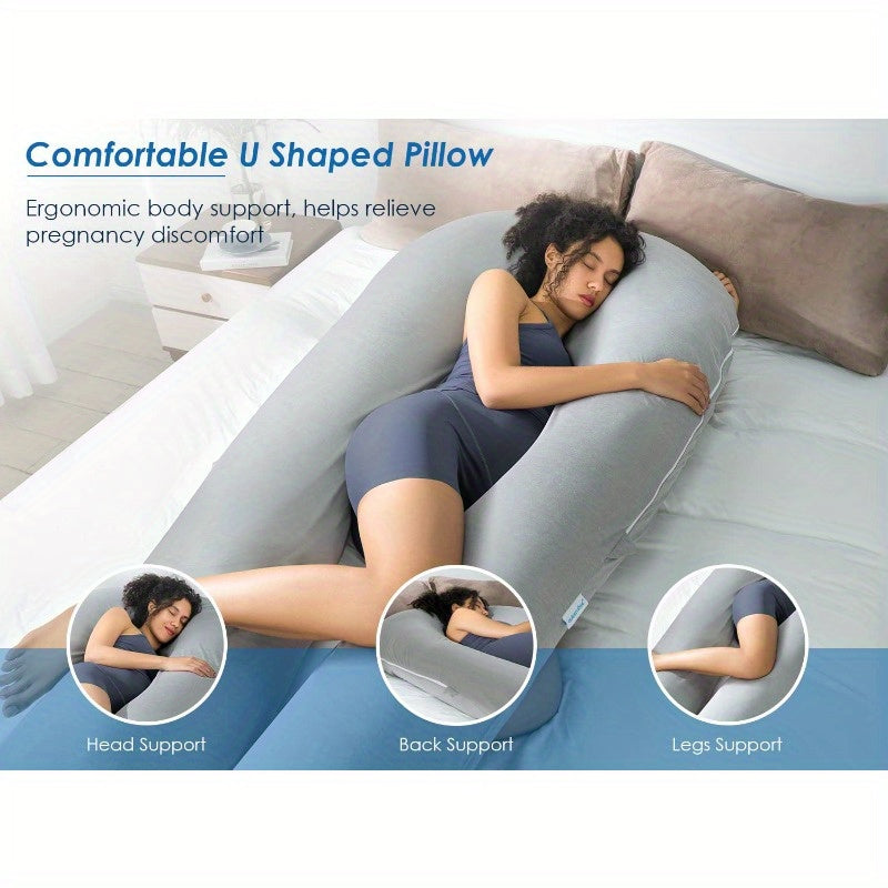 Extra Long U-Shaped Body Pillow for Sleeping - 65 Inch Full Body Support Maternity Pillow for Adults, Back Hip Legs Support, Pregnant Women, Grey, Comfortable Sleeping, Ergonomic Design, Durable Fabric