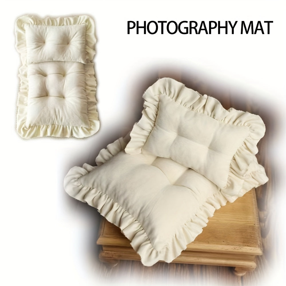 1Set Newborn Photography Prop - Soft Spandex Lace Cushions & Pillows, Elegant Beige and Navy Blue, Perfect First Meeting Gift for Youngsters, Newborn Photography Props|Elegant Cushions|Soft Spandex Fabric