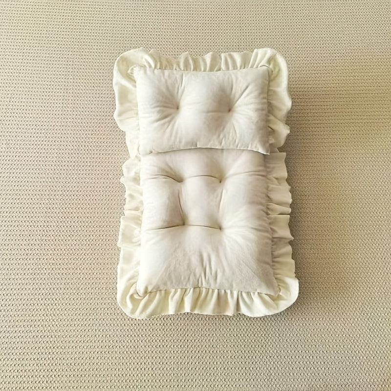 1Set Newborn Photography Prop - Soft Spandex Lace Cushions & Pillows, Elegant Beige and Navy Blue, Perfect First Meeting Gift for Youngsters, Newborn Photography Props|Elegant Cushions|Soft Spandex Fabric