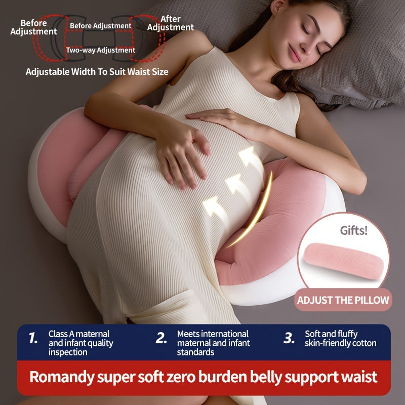 Adjustable U-Shaped Maternity Pillow - Medium Soft Polyester Fiber with Back, Lumbar & Belly Support - Multifunctional Pregnancy Sleeping Aid Cushion for Enhanced Comfort